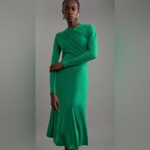 Karen Millen Ruched Jersey Crepe Maxi Dress green size S 
NWT in packaging